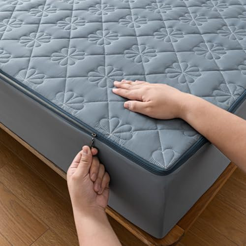 Protège Matelas 140x190 avec Fermeture éclair Personnalisable Housse de Matelas Matelassé Lavable Housse Protection Matelas Demenagement Draps Housses Respirante Surmatela Integrale (90x200+15cm,Blue)