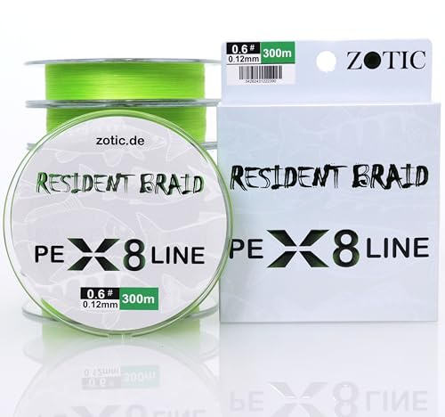 Zotic Resident Braid PE X4/X8, 4-fach/8-fach geflochtene Angelschnur für Baitcaster u. Spinnrute, Profi Angelzubehör, Raubfisch, Angelsehne, 100m 150m 300m, Fishing Line, Angeln