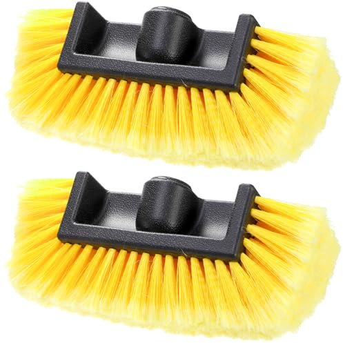 Nagpew 2 Pack Car Wash Brush Head, 10'' Car Wash Scrubber with Soft Bristle, Car Cleaning Brush Exterior Vehicle Wash Equipment Replacement for Auto RV Truck Boat Camper, Yellow