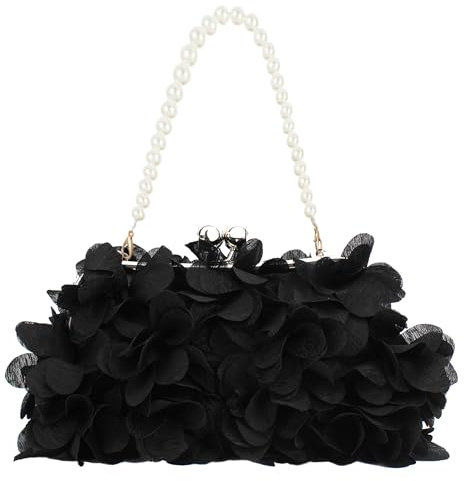 Pandalein Damen Blumen Clutch Seide Abendtasche Brauttasche Kleidertasche Handtasche mit Perlen Henkel Kette für Hochzeit Wedding Prom Party