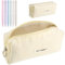 Vyuwast Federmäppchen Cord, Mäppchen Aesthetic Federmäppchen Beige Mäppchen Cord Stoff und 6 PCS Farbige Schnell Trocknende Stifte Pencil Case Schlamppermäppchen für Mädchen Teenager
