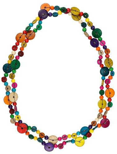 LNQ LUNIQI Böhmen Halskette Damen Holz, Boho Perlenkette Bunt Kette Kokosnuss Halsschmuck Modeschmuck mit Kornknöpfe für Hawaii Sommmer Party Strand Schießen, 2 Stück