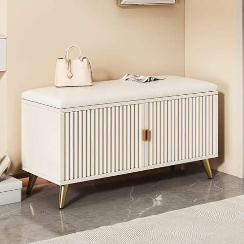 Schuhregalbank mit versteckter Aufbewahrung für High Heels – moderner, schmaler Schuhschrank mit Türen für Eingangsbereiche und Flure – Luxuriöser Ottoman mit Sitz und Organizer (G
