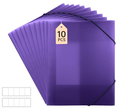 FRETONBA Lilla Pärm 10 Pack, Dokumentmapp Skola, Samlingsmapp 3 Stycken, Hörnspännarmapp med Elastiskt Band, Snällhäftare A4 i Slitstarkt och Långvarigt PP-material, Dokumentmapp A4