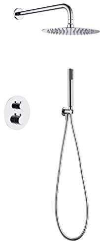 GALYON IMEX GTM039 Pommeau de douche encastré – Chrome, S.304 Ø25 cm, thermostatique à 2 voies, débit 20 l/min, cartouche autonettoyante TURN CLEAN SYSTEM, série Monza