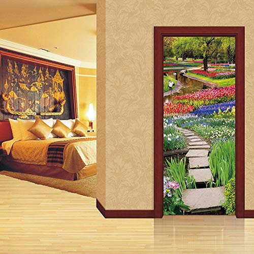 Türtapete Selbstklebend Fluss Blume Tür Türtapete Selbstklebend Türposter,Fototapete Selbstklebend 3D Pvc Türaufkleber Diy Türbild,Türfolie Poster Tapete B77 x H200cm