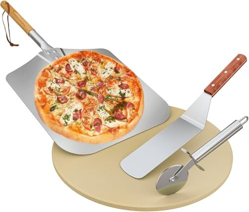 onlyfire Set Pietra Refrattaria per Pizza da Forno con Pala per Pizza, Spatola per Pizza e Rotella Tagliapizza per Forno per Pizza e Grill, Accessori per Forno da Pizza per Preparare Pizza e Pane