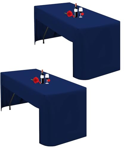 Lumaycens 2 confezioni di tovaglia blu navy con schienale aperto, tovaglia aderente per tavolo pieghevole da 6 piedi, in tessuto lavabile in poliestere, tovaglia blu per esposizione in fiere