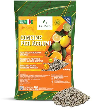 LERAVA® Concime per Agrumi organo minerale - 4,6kg - Crescita vigorosa, frutti saporiti - per giardino e vaso - concime limoni vaso - concime per limoni - fertilizzante - 100% Made in Italy