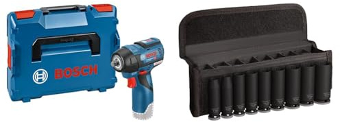 Bosch Professional 12V System Akku Drehschlagschrauber GDS 12V-115 (inkl. L-BOXX-Einlage Zubehör, L-BOXX, ohne Akku/Ladegerät) + 9x PRO Impact Steckschlüsseleinsatz-Set (69 x 35 mm, Zubehör)