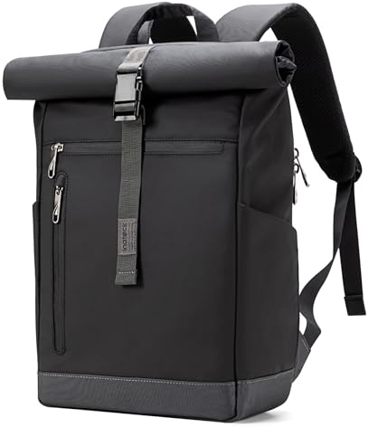 Inateck Erweiterbarer RollTop Rucksack 13-17L Fahrradrucksack Schulrucksack | Stylische Tagesrucksack Herren Damen für Uni Freizeit Job Sport Reisen, mit 15 Zoll Laptopfach, Spritzwassergeschützt,Schwarz