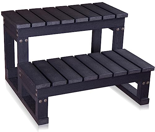 2-stufige Spa- und Whirlpool-Leiter in handelsüblicher Qualität mit Anti-Ermüdungs-Lauffläche, 101,6 cm, robuste Aluminium-Pool-Treppe, Badewannen-Seitenstufe für Zuhause/Garten/Garage, Schwarz