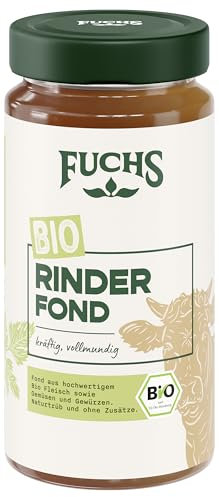 Fuchs Gewürze - Bio Rinder Fond, optimale Basis für Suppen und Saucen, Ohne Geschmacksverstärker, Farbstoffe oder Palmfett, Zutaten aus kontrolliertem biologischem Anbau, 400 ml im Glas