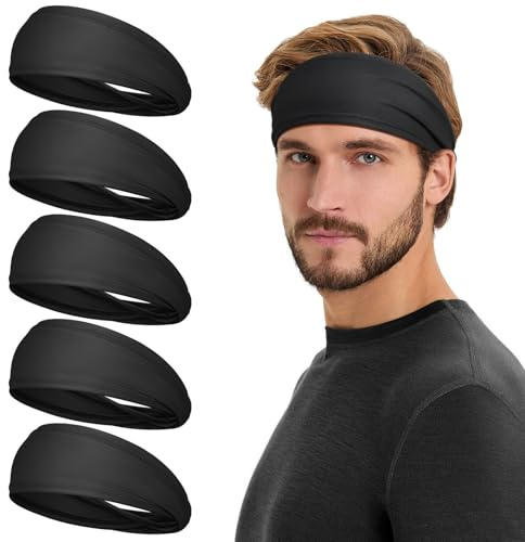 Tumurup sportpannband män [5-pack] - svettabsorberande svettband | snabbtorkande hårband för män | elastiskt tunt pannband pojkar för löpning, ansiktet, gym, cykling, tennis, yoga, träning