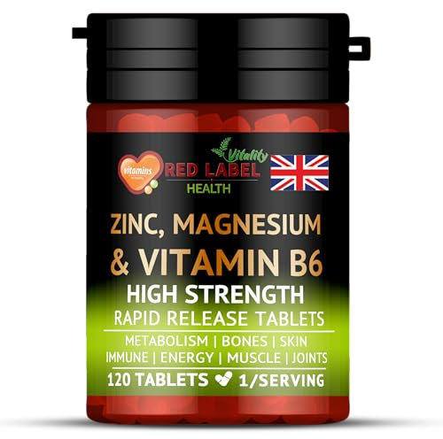Red Label Health Zinc Magnesium and Vitamin B6 Tablets Pack of 120 Tablets (4 Months Supply), High Strength Supplements for Men & Women, Sleep Aid, Muscle Recovery, Better Sleep, UK