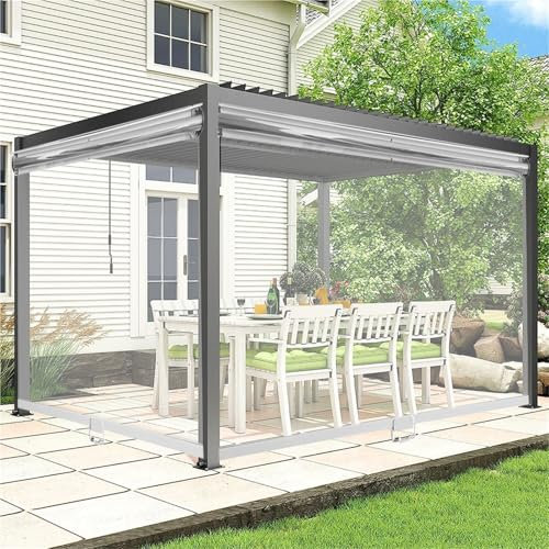 Cordless HD Transparent Roller Blinds Outdoor Pergola Patio Kitchen Bathroom & Commercial, Roller Shade with Handle Windproof(W95xH140cm)