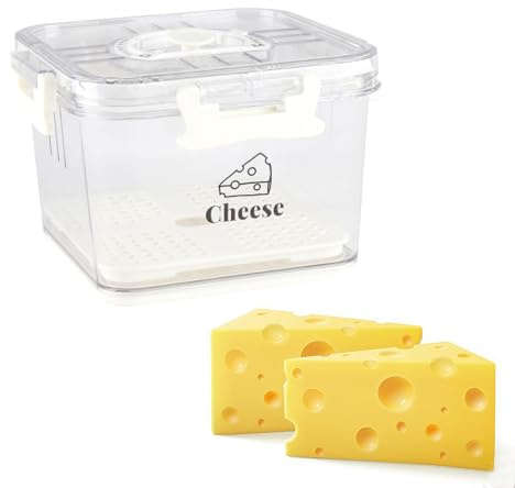 ZoeQide Käsebox mit Timer 15.5×15.5×10cm – Käsedose Kühlschrank aus PET, Transparent mit Deckel & Ablaufboden, Quadratische Käsebox mit Belüftungsloch, Luftdicht, BPA-frei, Stapelbar