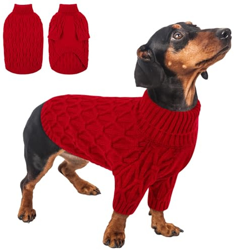 Queenmore Dog Jumper Stretchy Warm Turtleneck, Cat Jumper for Kitten Puppy, Teacup Yorkshire Terrier, Toy Poodle Small Breeds, Red, XS