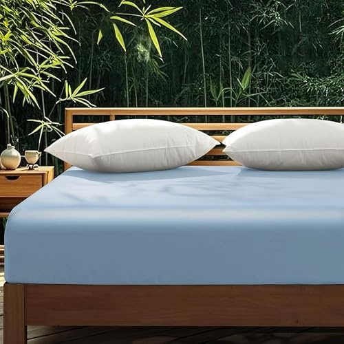 Gezu Mako Satin Spannbettlaken 90x200 Blau 100% Baumwolle Antibakteriell | Spannbetttücher Boxspringbett Frottee Topper Glänzend Bettlaken Spannbetttuch Baumwolle 90x200 für bis 30cm Matraze