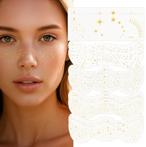 YISCOKO glitter freckles face tattoo waterproof glitter tattoos for women kids festival accessories （10 pcs glod）