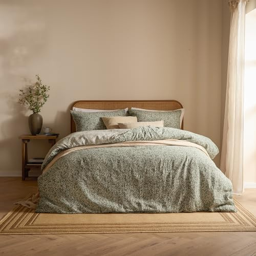 Set copripiumino Yard Perrie Leaf - Set di biancheria da letto reversibile in morbida mussola di cotone con stampa floreale (Foresta - Doppio)