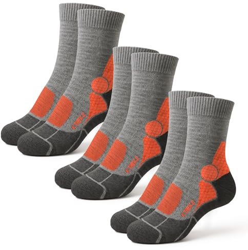 Kaiera - Trek Mid – 3 paia di Calze Tecniche da Trekking in Lana Merino, (tg 40-43) Grigio Arancione, Traspiranti, Termoregolanti, Comfort 4 Stagioni, Rinforzate e Made in Italy