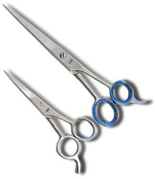 AZZYMO Professional Hair Cutting Scissors Set, 6 inches and 4 inches Stainless Steel Shears, 2-Piece with Case, Silver and Blue