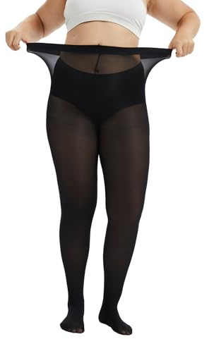 PUTUO Collant Taglie Forti da Donna: Collant Coprenti a Vita Alta Elastiche e Morbide di Qualità Resistenti in Nero 1 Paio XL-XXL