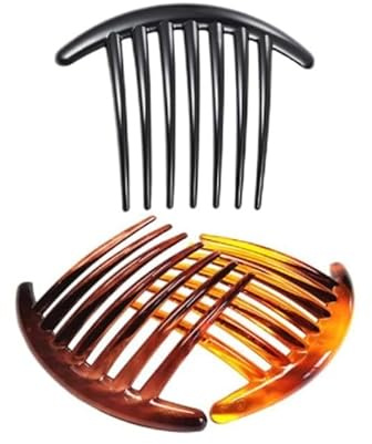 Französischer Twist-Kamm mit 7 Zähnen, 3 Stück, Kunststoff-Haarspange, Seitenkämme, Haar-Accessoire für Frauen und Mädchen, Haar-Clip-Kamm-Zubehör (schwarz und braun)