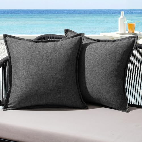 MIULEE Outdoor Kissen Wetterfest Kissenbezug Wasserdichter Dekorative Kissenbezüge Leinen-Optik Sofakissen Dekokissen für Garten Sofa Couch Wohnzimmer Schlafzimmer 2er Set 60x60cm Dunkelgrau