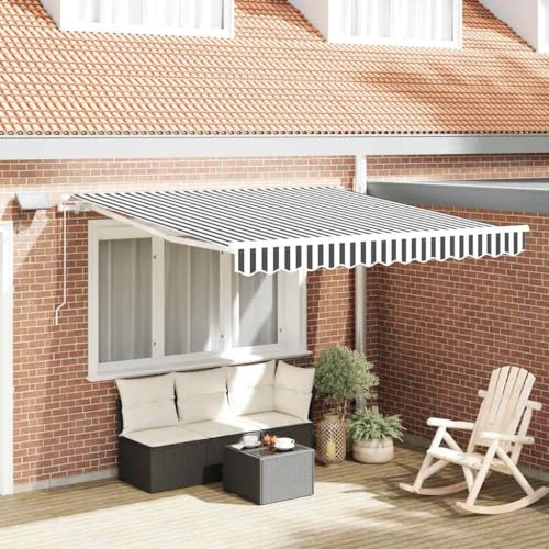 Emmtore Gelenkarmmarkise Einziehbar mit LED Markise Sonnenmarkise Balkonmarkise Sonnenschutz Sichtschutz Fenster Terrasse Anthrazit und Weiß,300 x 250 cm