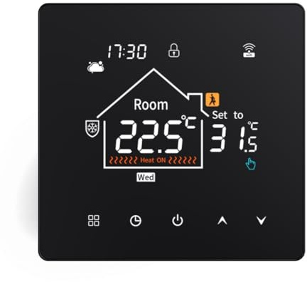 Violiica WiFi Programmable Heating Thermostat for Tuya and Smart Life, Underfloor Temperature Control with Custom Schedules, Adjustable Brightness, Easy Install for 86mm Junction Box