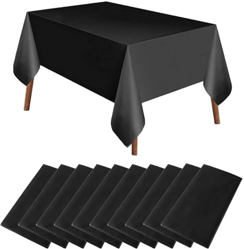 LDHHYH 10 Stück Einwegtischdecken Schwarz, 137 x 274 cm Einweg Tischdecke, Tischdecke Kunststoff, Leicht Wasserabweisend Einwegtischdecke, Rechteckig Tischdecken für Hochzeit Party Geburtstag