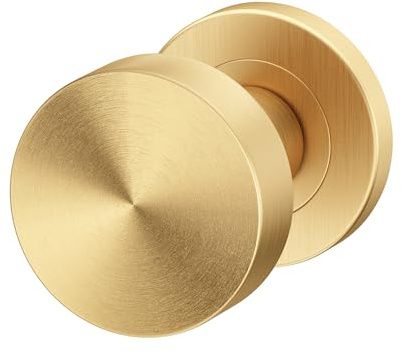 ERGO line Gold Türknopf, FIX KNAUF, 1 Runder Türknauf für Türen, Fest Türknopf, Nicht Drehbar, Flacher Knauf auf Rundrosette, PVD-Gold Matt