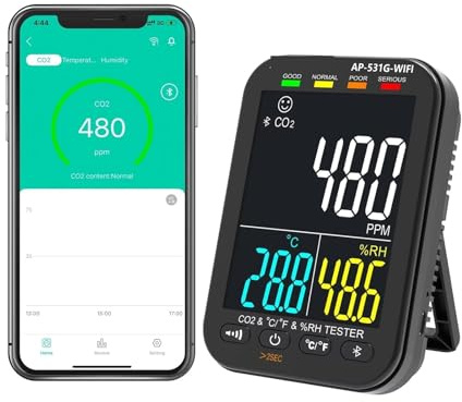 Gas Detector, CO2 Carbon Dioxide Detector Wireless, Indoor Air Quality Monitor 3-in-1 Portable, Tester for for Work, Home(WIFI VERSION)