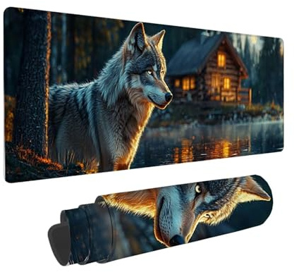 Tapis de Souris de Jeu, 1400 x 600 mm XXL Tapis Souris Gaming Grand, Antidérapant Étanche, iExtended Long Clavier Mouse Pad XXL, Accessoire Bureau, pour Gamer, Ordinateur, PC (Forêt Loup) i-683