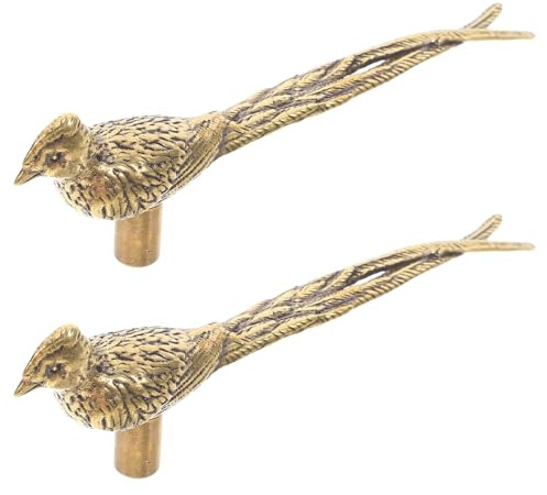 COHEALI Maniglie per Ante di Armadietti in Ottone a Forma di Volatile con Coda Lunga, Set 2 Pezzi, Maniglie Decorative per Mobili Vintage, Finitura Lucida Resistente