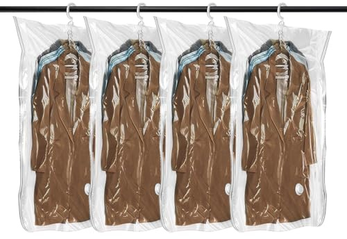 Flintronic 4 Buste Sottovuoto Vestiti, Confezioni Sacchetti Sottovuoto Vestiti da Appendere, per Abiti, Trasparenti e Riutilizzabili, per Abiti, Cappotti, Giacche(135 * 70cm*4)