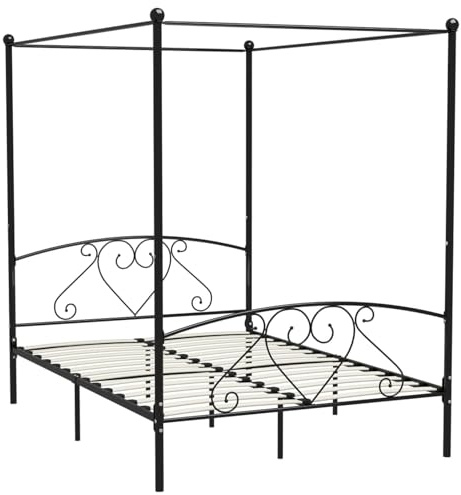 Fecpoo WGYHOME Himmelbett-Rahmen 160 x 200 cm Schwarz aus stabilem Metall mit Aufhängung – klassisches Bettgestell für Schlafzimmer