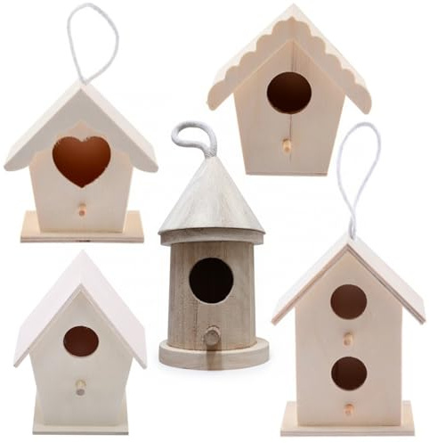 Vogelhäuser zum Bemalen, unlackierte DIY-Vogelhaus-Sets aus Holz für Kinder und Erwachsene mit Seil zum Aufhängen, natürliches Kunsthandwerk, Dekoration für Garten und Außenbereich.