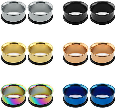 ZeSen Jewelry 6 Paar Chirurgische Edelstahl Single Flare Ear Tunnel Flesh Ear Gauges Ohrstöpsel Ohr Stecker mit Silikon O-Ringen (Gauge=00g(10mm))