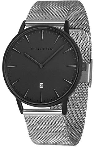 FIREFOX Damen- Armbanduhr Passion analog Quarz Edelstahl Milanaise Mesh Armband Zifferblatt schwarz 5 ATM wasserdicht FFPL02-010