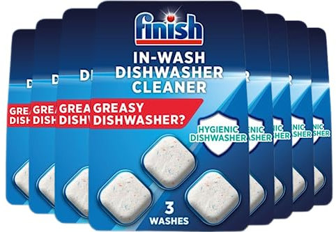 Finish, Dishwasher Cleaner, in-Wash Tablets, 24 Tabs, Bulk (3 x 8 pck), Cleans Hidden Parts, 100 Percent More Grease Removal Actives Than Detergent Alone