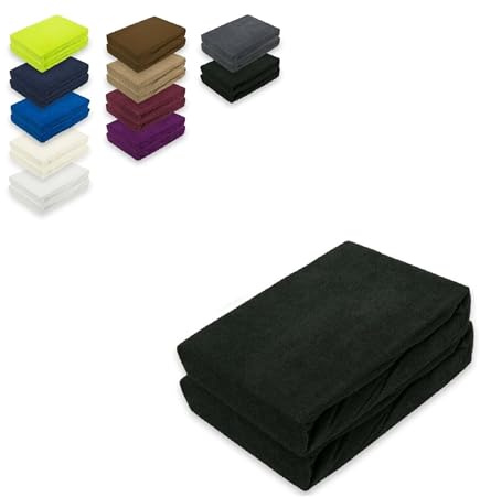 EXKLUSIV HEIMTEXTIL Frottee Spannbettlaken Doppelpack 90-100 x 200 cm 80% Baumwolle, 20% Polyester Öko - Tex Zertifiziert, Markenqualität, Matratzenhöhe bis 25 cm, Schwarz