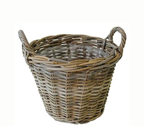 Klocke Dekorationsbedarf Klassischer & Dekorativer Gartenkorb mit Folie & Henkel - Natur Pflanzkorb Weide/Weidenkorb/Blumenkorb - Indoor & Outdoor (Klein: Ø 30cm, Naturbraun)