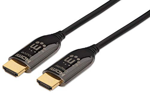 Manhattan Câble Optique Actif HDMI Plenum-Rated - 4K, mâle vers mâle, 20 m, 18 Gbit/s, Actif, Optique, 4K @ 60 Hz (UHD) 4:4:4, HDR, Arc, HDCP 2.2, CEC, 3D, Double Blindage, Noir
