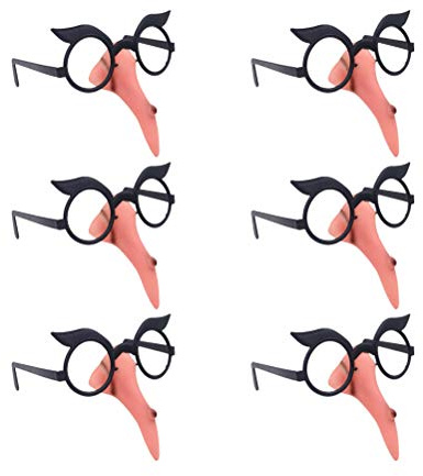TOYANDONA 10 gafas de fiesta con nariz de bruja y cejas para carnaval, Halloween, gafas para mujer, con nariz y plumas, para cejas.