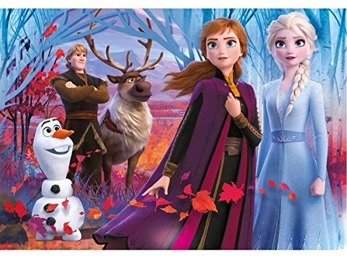 Clementoni 27274 Supercolor Frozen 2 – Puzzle 104 Teile ab 6 Jahren, buntes Kinderpuzzle mit besonderer Leuchtkraft & Farbintensität, Geschicklichkeitsspiel für Kinder
