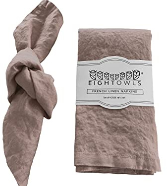 Eight Owls Leinenservietten, 100 % französischer Flachs, Stonewashed Leinen-Servietten, Größe 45,7 x 45,7 cm, 4 Stück (natürliches rustikales Taupe)