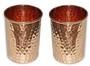 Lot de 2 gobelets en cuivre pur fait à la main pour eau indienne 350 ml